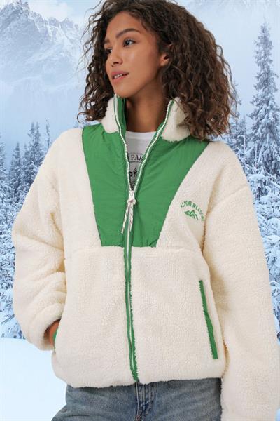 5194 Peluş Mont Ceket - Zümrüt Yeşili