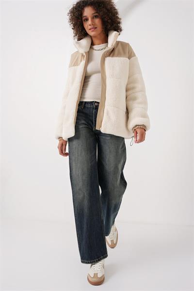 5196 Şişme Peluş Mont - Ekru