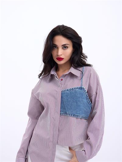 5419 GÖMLEK-BORDO ÇİZGİLİ