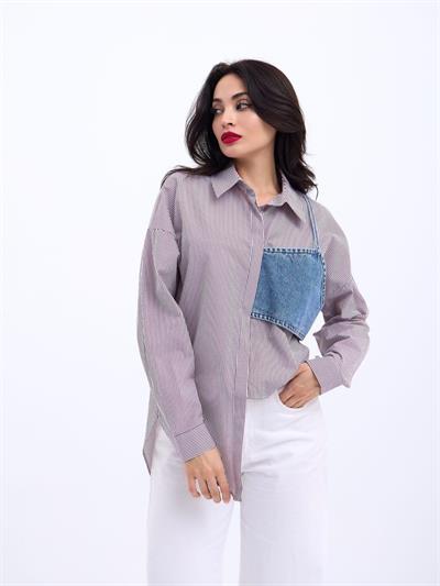 5419 GÖMLEK-BORDO ÇİZGİLİ