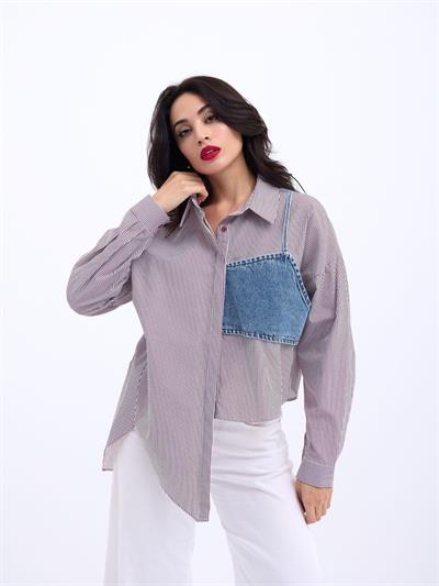 5419 GÖMLEK-BORDO ÇİZGİLİ