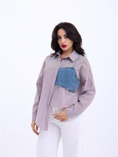 5419 GÖMLEK-BORDO ÇİZGİLİ