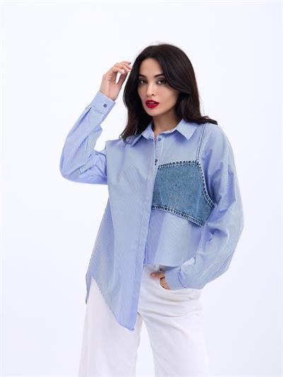 5419 GÖMLEK-MAVİ BEYAZ ÇİZGİLİ