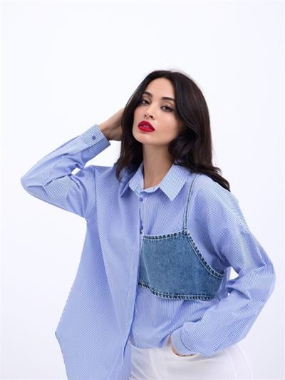 5419 GÖMLEK-MAVİ BEYAZ ÇİZGİLİ