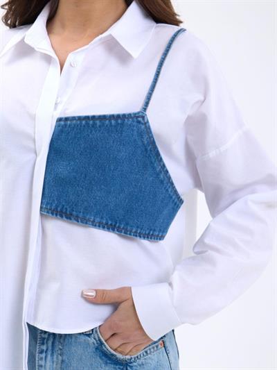 5419 GÖMLEK-MAVİ CEPLİ BEYAZ