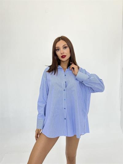 5464 GÖMLEK-MAVİ BEYAZ ÇİZGİLİ