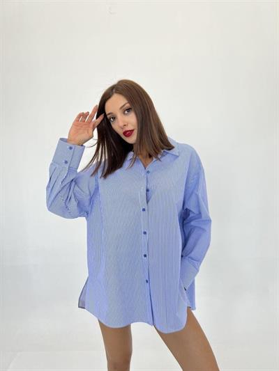 5464 GÖMLEK-MAVİ BEYAZ ÇİZGİLİ