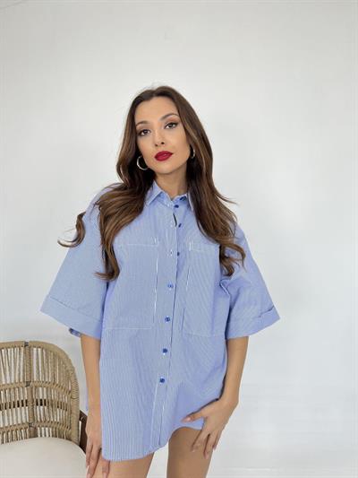 5482 GÖMLEK-MAVİ BEYAZ ÇİZGİLİ