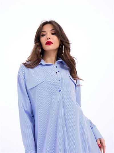 5855 ELBİSE-MAVİ BEYAZ ÇİZGİLİ