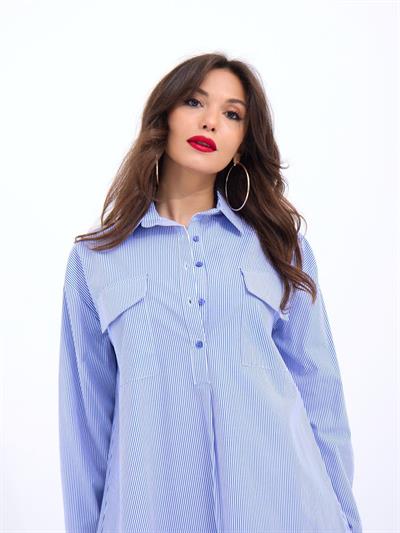 5855 ELBİSE-MAVİ BEYAZ ÇİZGİLİ