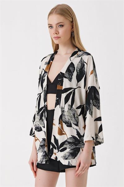 5862 Örme Kimono - D. Siyah