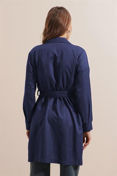 5864 Kruvaze Yaka Kısa Trençkot - Lacivert