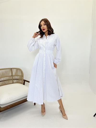 5903 ELBİSE-BEJ ÇİZGİLİ