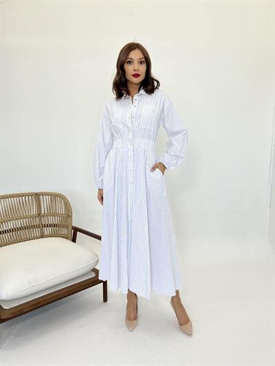 5903 ELBİSE-BEJ ÇİZGİLİ