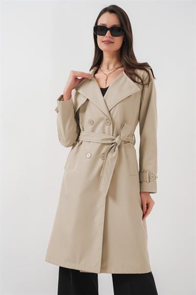 5918 Kruvaze Yaka Trençkot - K. Bej