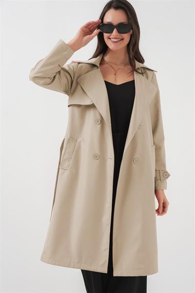 5918 Kruvaze Yaka Trençkot - K. Bej