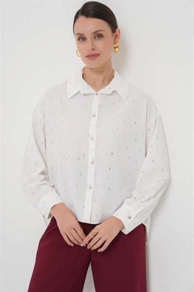 5924 Gümüş Çizgili Gömlek - B.Beyaz