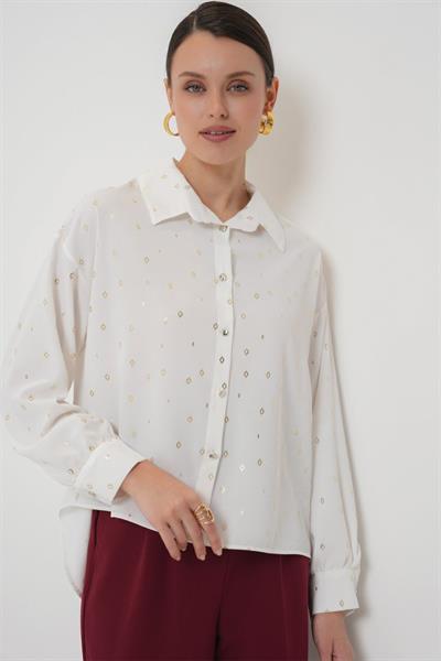 5924 Gümüş Çizgili Gömlek - B.Beyaz