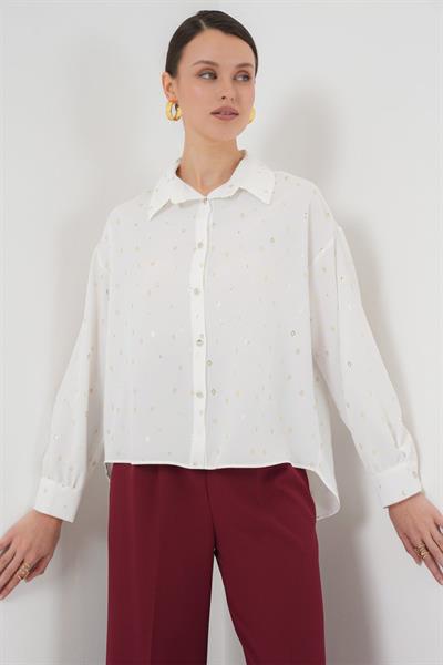 5924 Gümüş Çizgili Gömlek - B.Beyaz