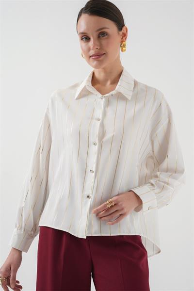 5924 Gümüş Çizgili Gömlek - C.Beyaz