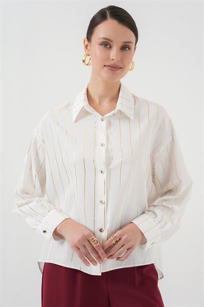 5924 Gümüş Çizgili Gömlek - C.Beyaz