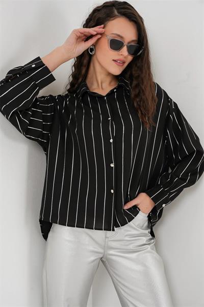 5924 Gümüş Çizgili Gömlek - Siyah