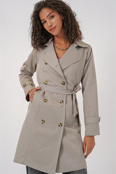 5935 Kruvaze Yaka Trençkot - Taş