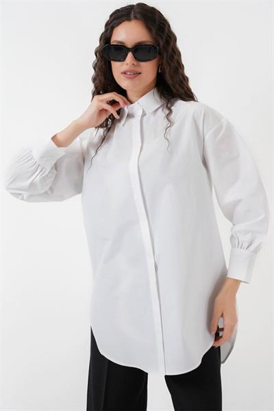 5946 Oversize Uzun Gömlek Tunik - Beyaz