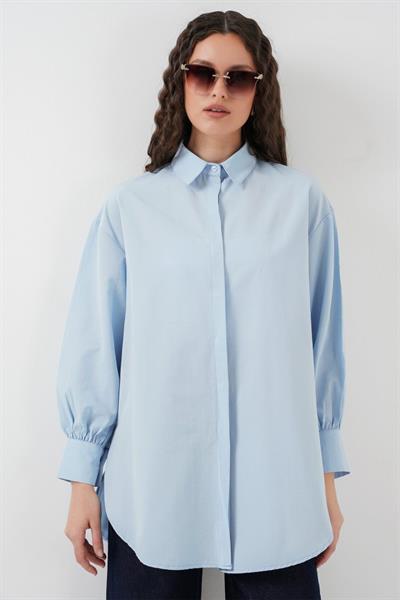 5946 Oversize Uzun Gömlek Tunik - Mavi