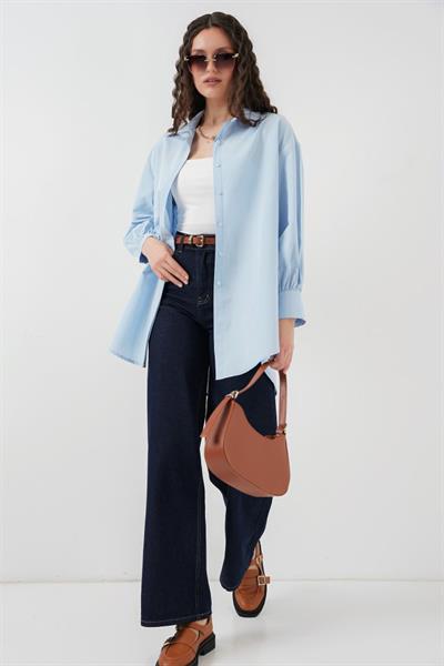 5946 Oversize Uzun Gömlek Tunik - Mavi