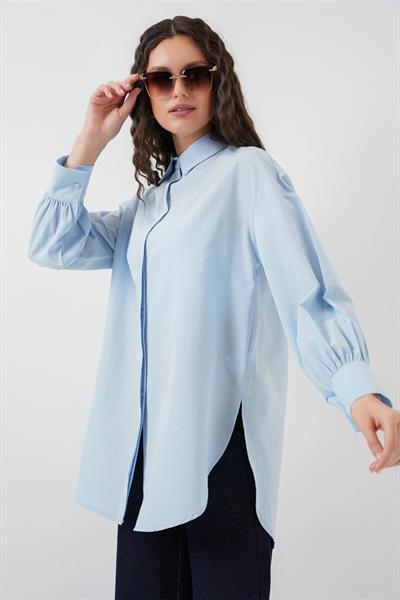 5946 Oversize Uzun Gömlek Tunik - Mavi