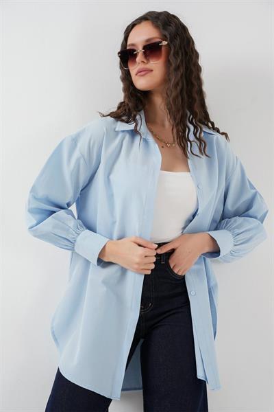 5946 Oversize Uzun Gömlek Tunik - Mavi