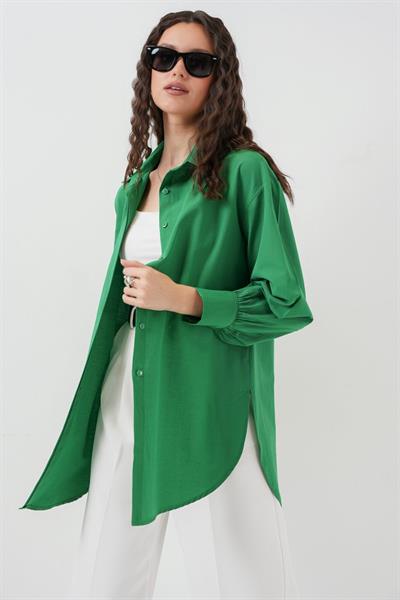 5946 Oversize Uzun Gömlek Tunik - Yeşil