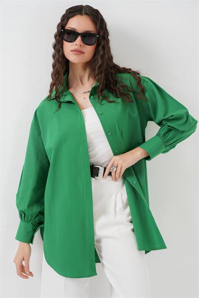 5946 Oversize Uzun Gömlek Tunik - Yeşil