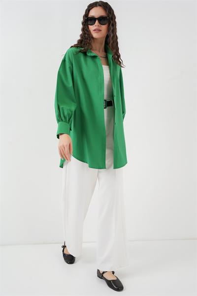 5946 Oversize Uzun Gömlek Tunik - Yeşil