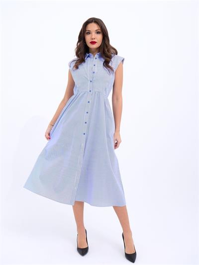 6338 ELBİSE-MAVİ BEYAZ ÇİZGİLİ