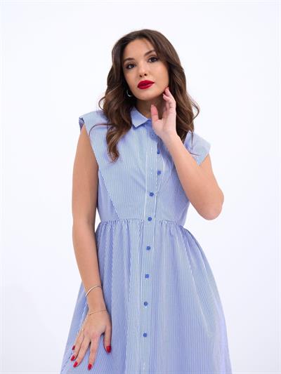 6338 ELBİSE-MAVİ BEYAZ ÇİZGİLİ