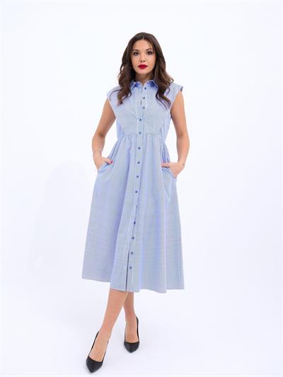 6338 ELBİSE-MAVİ BEYAZ ÇİZGİLİ