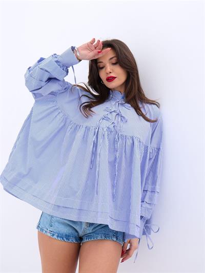 6464 GÖMLEK-MAVİ BEYAZ ÇİZGİLİ