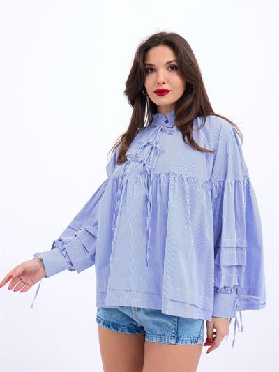 6464 GÖMLEK-MAVİ BEYAZ ÇİZGİLİ