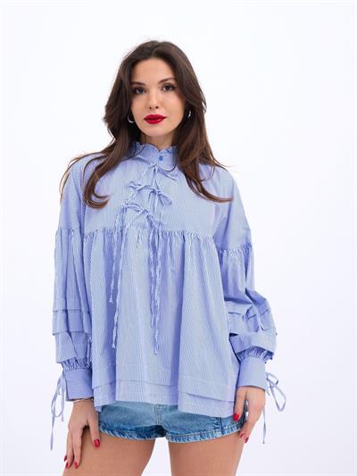 6464 GÖMLEK-MAVİ BEYAZ ÇİZGİLİ