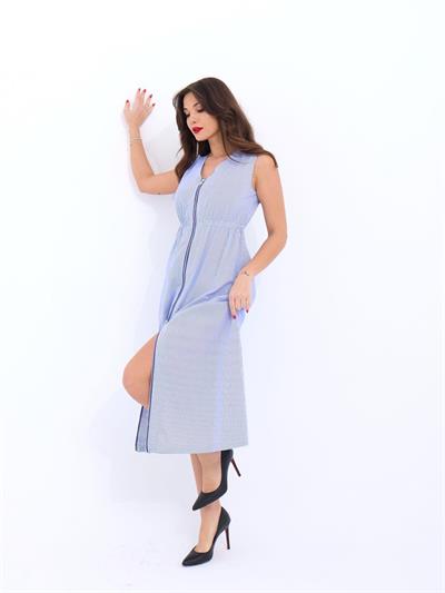 6510 ELBİSE-MAVİ BEYAZ ÇİZGİLİ