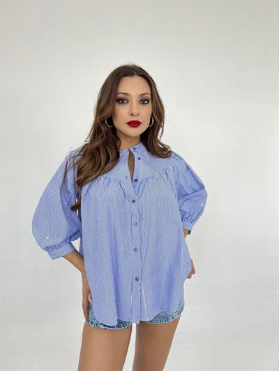 6515 GÖMLEK-MAVİ BEYAZ ÇİZGİLİ