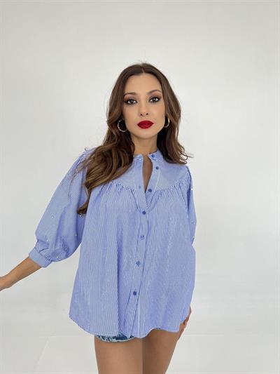 6515 GÖMLEK-MAVİ BEYAZ ÇİZGİLİ