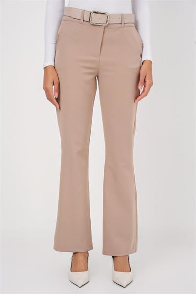 6538 Kemerli İspanyol Paça Pantolon - Bej