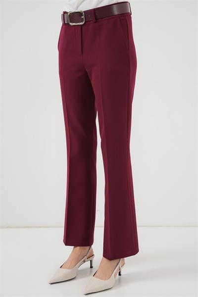 6538 Kemerli İspanyol Paça Pantolon - Bordo