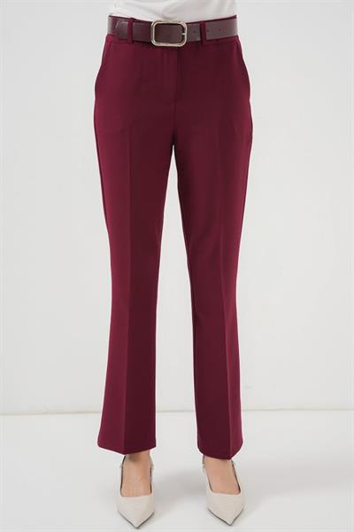 6538 Kemerli İspanyol Paça Pantolon - Bordo