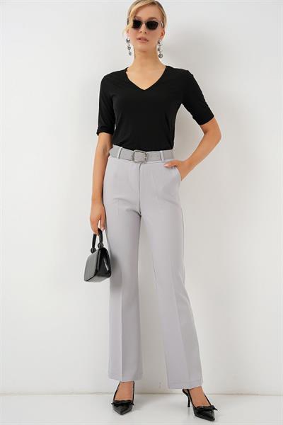 6538 Kemerli İspanyol Paça Pantolon - Gri