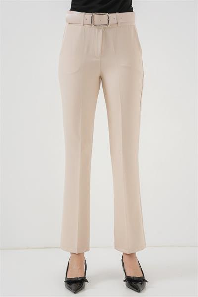 6538 Kemerli İspanyol Paça Pantolon - Krem