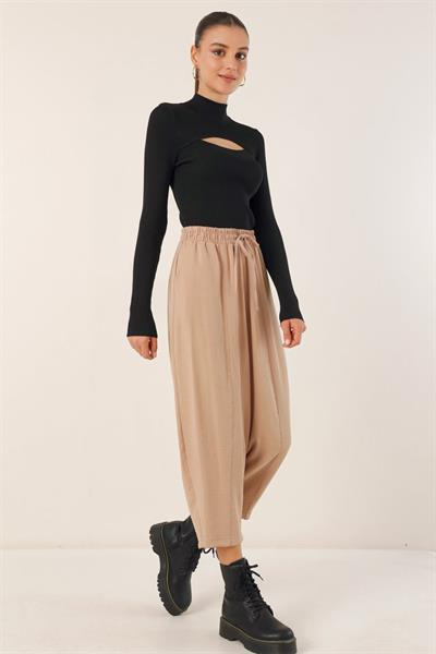 6591 Dokuma Şalvar Pantolon - Bisküvi